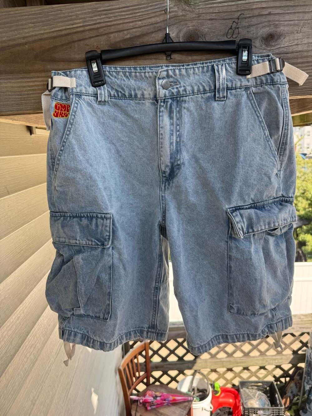 Empyre Light Blue Denim Cargo Skate Shorts with Adjustable Waist Sz 32